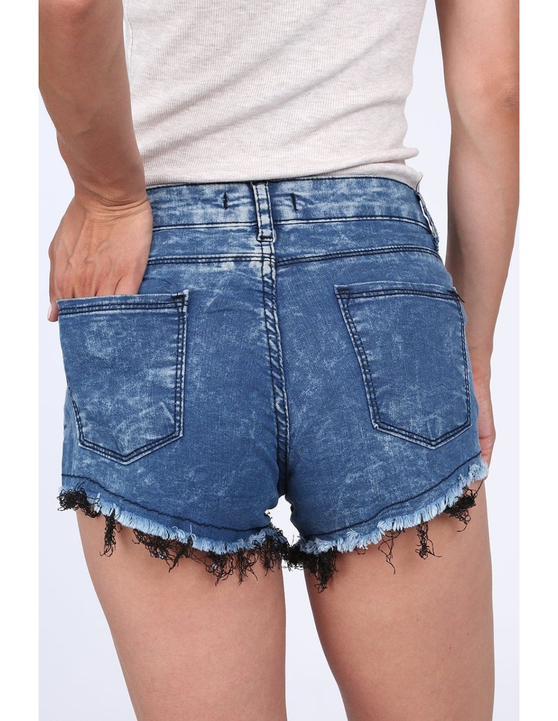 Denim shorts with embroidery, dark blue L5 - Online store - Boutique